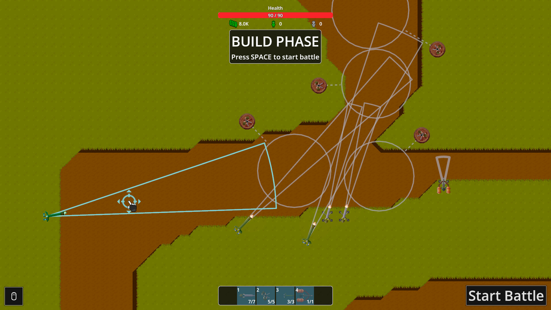 Tower firing arcs arranged during the build phase