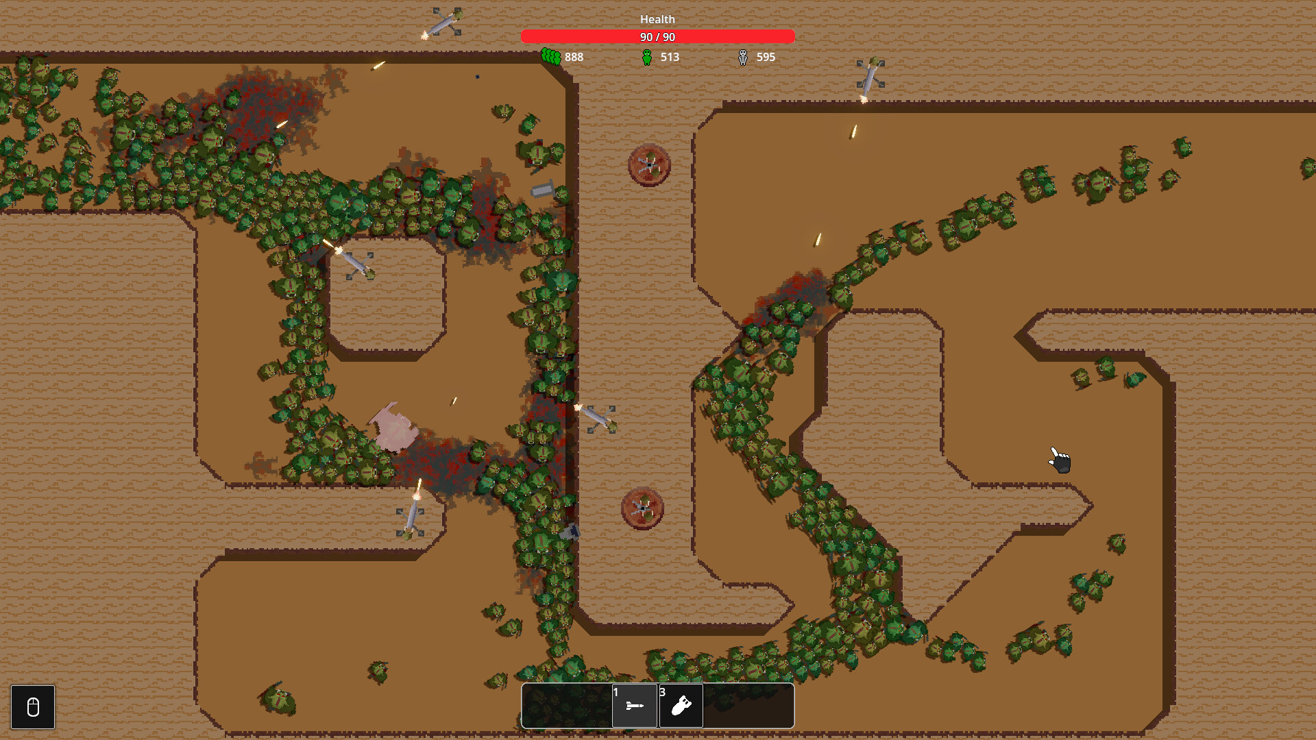Orcs streaming through narrow lanes between defensive positions